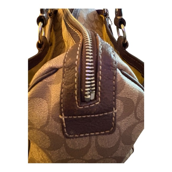 COACH Heritage Signature Stripe Zip Top Brown Shoulder Satchel Handbag F14478 - Picture 7 of 10